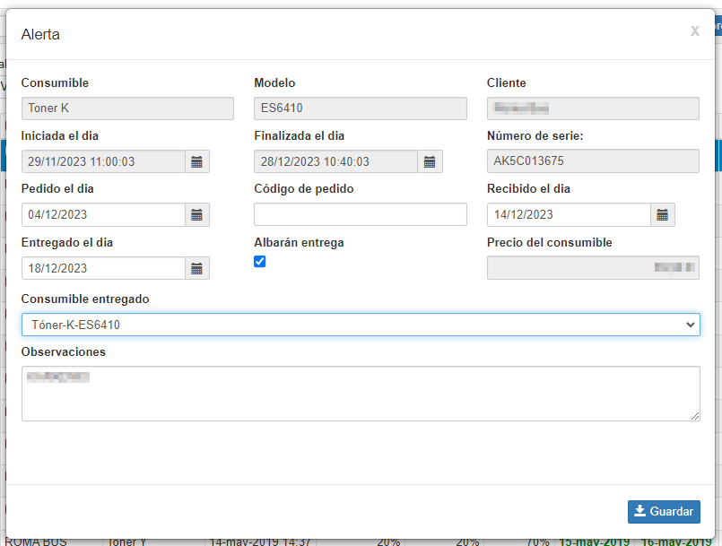 Alerta de reposición