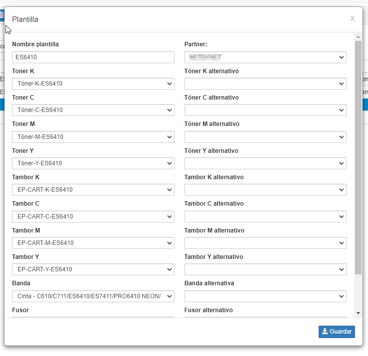 Plantilla de consumibles